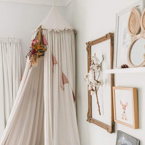 Kids Bed Canopy with Frills Cotton Hanging Tent Curtain Net for Reading Nook Hid - Picture 1 of 6